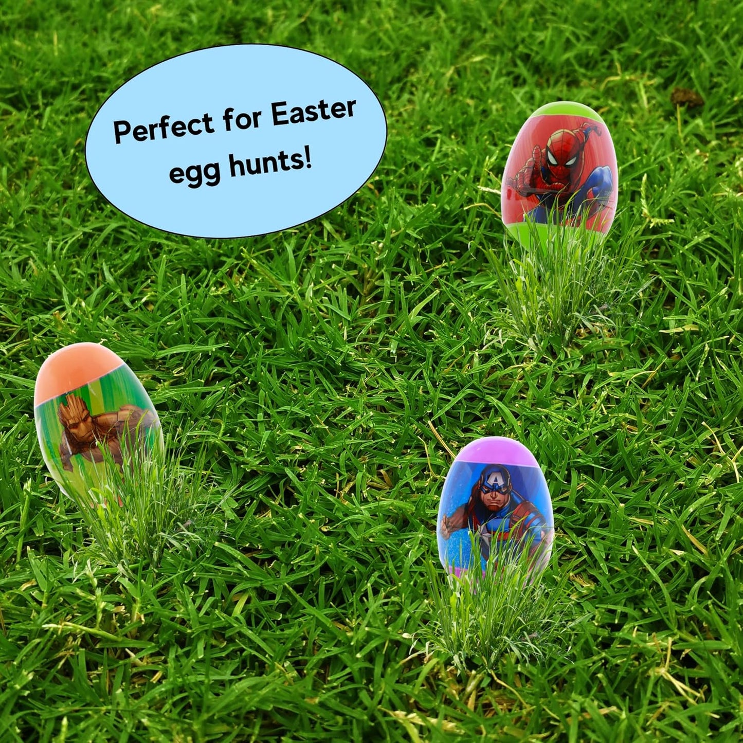 Frankford Marvel Egg Hunt with Candy – 16 Superhero Easter Eggs Prefilled with Assorted Candy (2.82 oz)