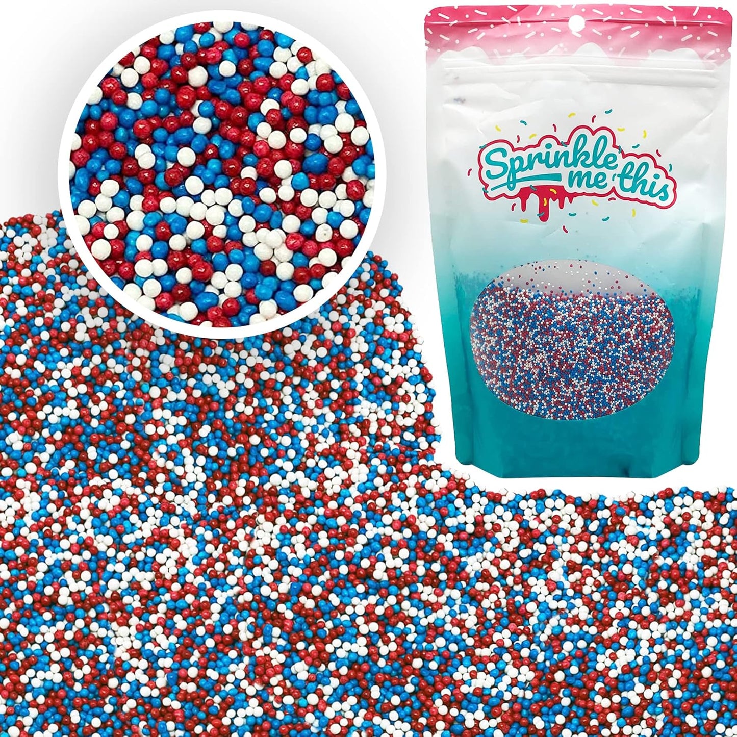 Sprinkle Me This – 4th of July Nonpareils – Patriotic Sprinkles – Red, White & Blue – 4, 8 & 12 oz for Baking & Decorating