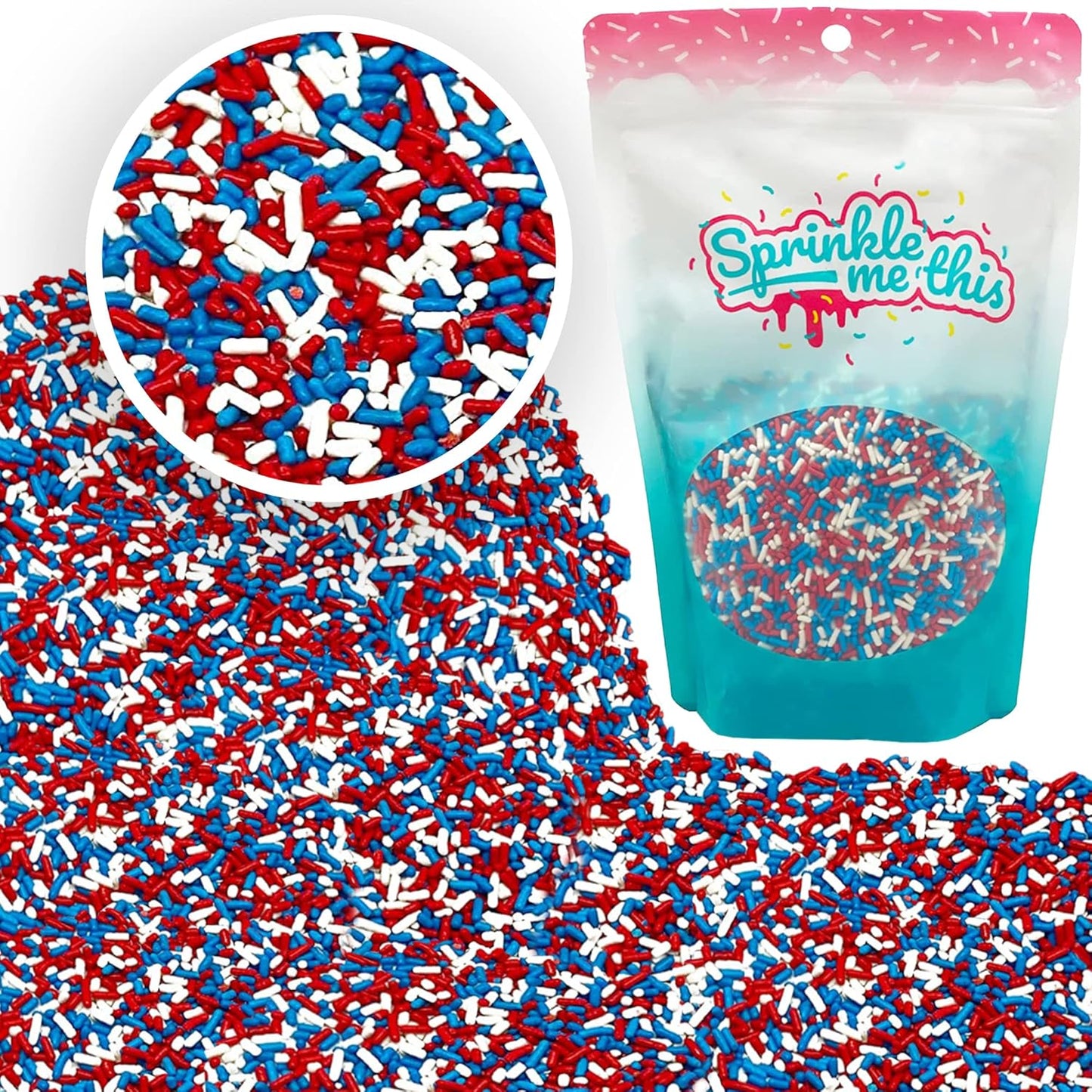 Sprinkle Me This – Patriotic All American Decorettes Sprinkles – 4, 8, 12 oz – Red, White & Blue for Baking & Decorating