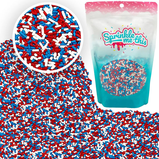 Sprinkle Me This – Patriotic All American Decorettes Sprinkles – 4, 8, 12 oz – Red, White & Blue for Baking & Decorating