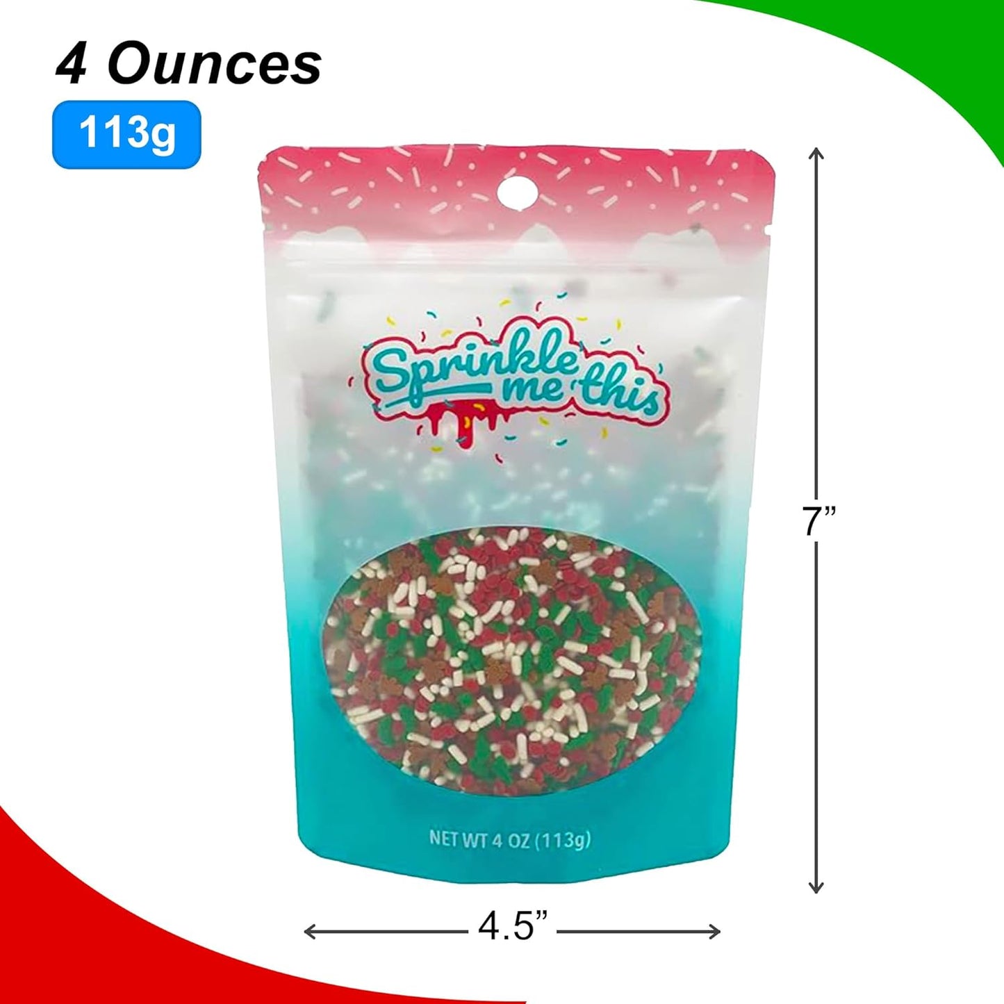Sprinkle Me This – Christmas Edible Sprinkles Variety Collection – 4 oz – Dessert Toppings for Cookies, Cupcakes & Cakes