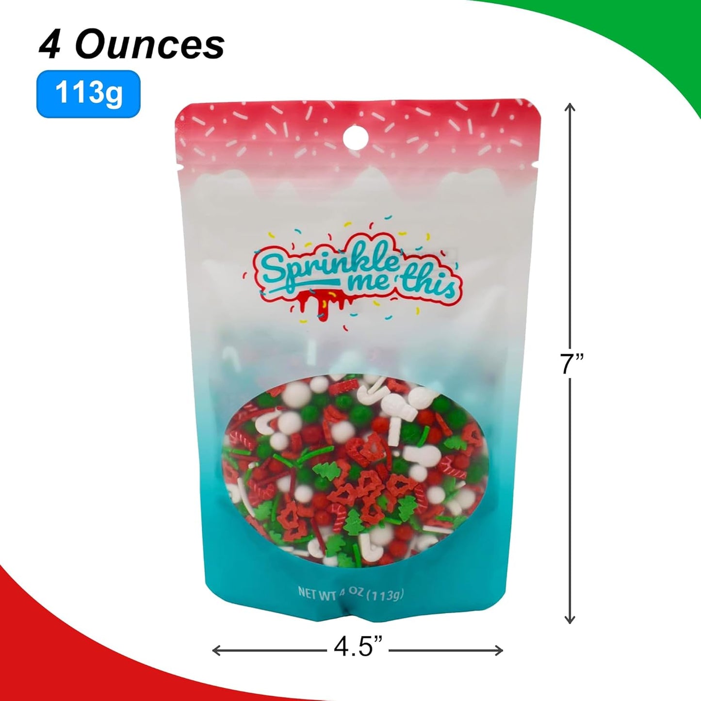 Sprinkle Me This – Christmas Edible Sprinkles Variety Collection – 4 oz – Dessert Toppings for Cookies, Cupcakes & Cakes