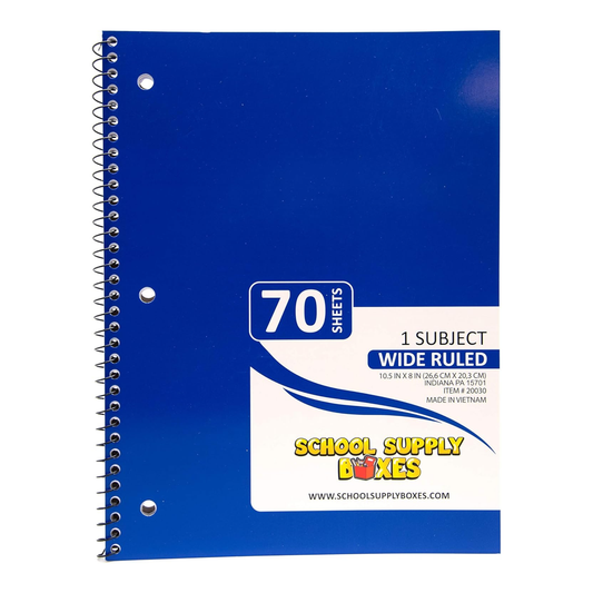 School Supply Boxes |  Wide-Ruled 1 Subject Notebooks | Available in Multiple Colors &  Pack Sizes | 10.5 IN x 8 IN (70 Sheets) Notebooks for School, Work & Office