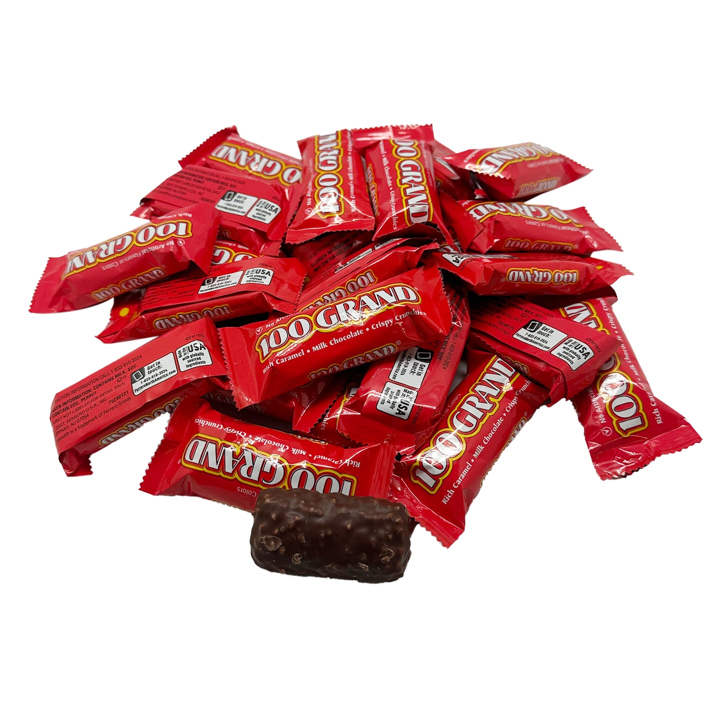 100 Grand Fun Size Candy Bars – Crispy, Chewy, Chocolate-Covered Candy