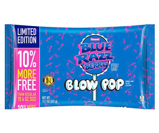Charms Blue Razz Berry Blow Pops – 11.7 oz Bag – Hard Candy Lollipops with Bubble Gum Center