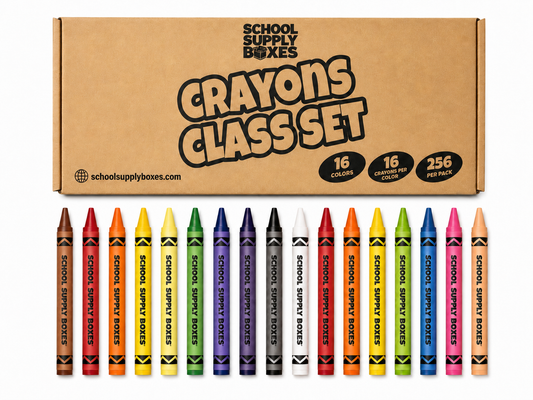School Supply Boxes | Bulk Classroom Supply Packs | Colored Pencils, Crayons & Broad Tip Washable Markers | Supplies for Teachers, Students, Schools & Classrooms