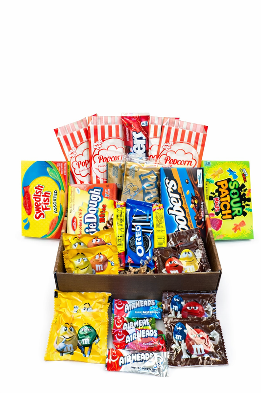Gift Box Garden – 27-Piece Movie Night Snack Gift Box – Popcorn, Candy, Chocolate, Cookies & Savory Snacks