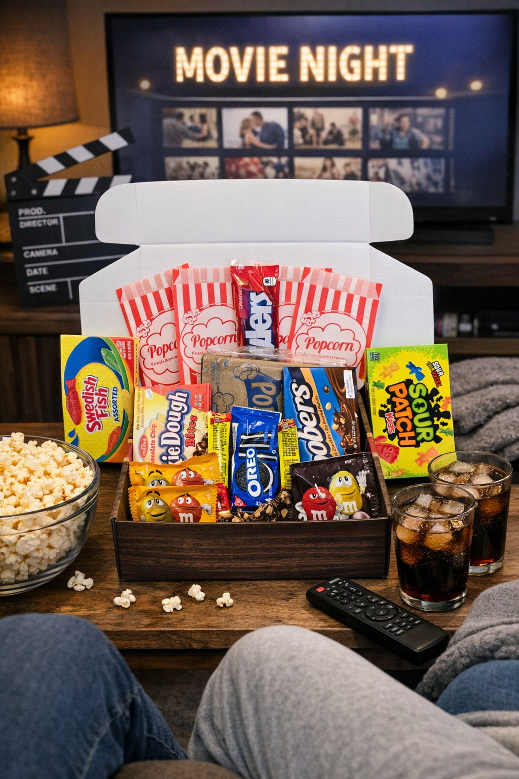 Gift Box Garden – 27-Piece Movie Night Snack Gift Box – Popcorn, Candy, Chocolate, Cookies & Savory Snacks