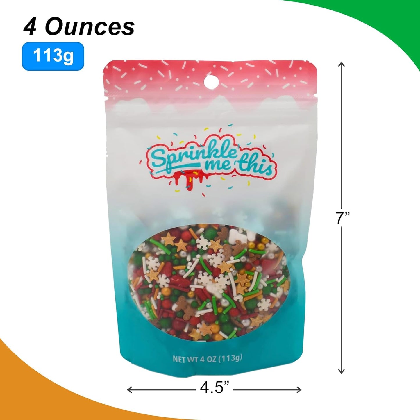 Sprinkle Me This – Christmas Edible Sprinkles Variety Collection – 4 oz – Dessert Toppings for Cookies, Cupcakes & Cakes