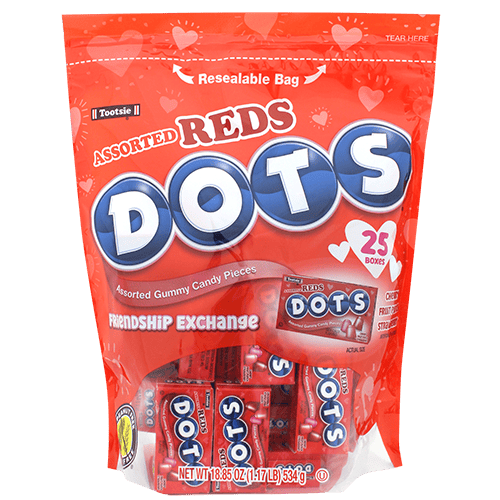 Assorted Reds DOTS Friendship Exchange 18.85 oz – Chewy Fruit Gumdrops for Valentine’s Day