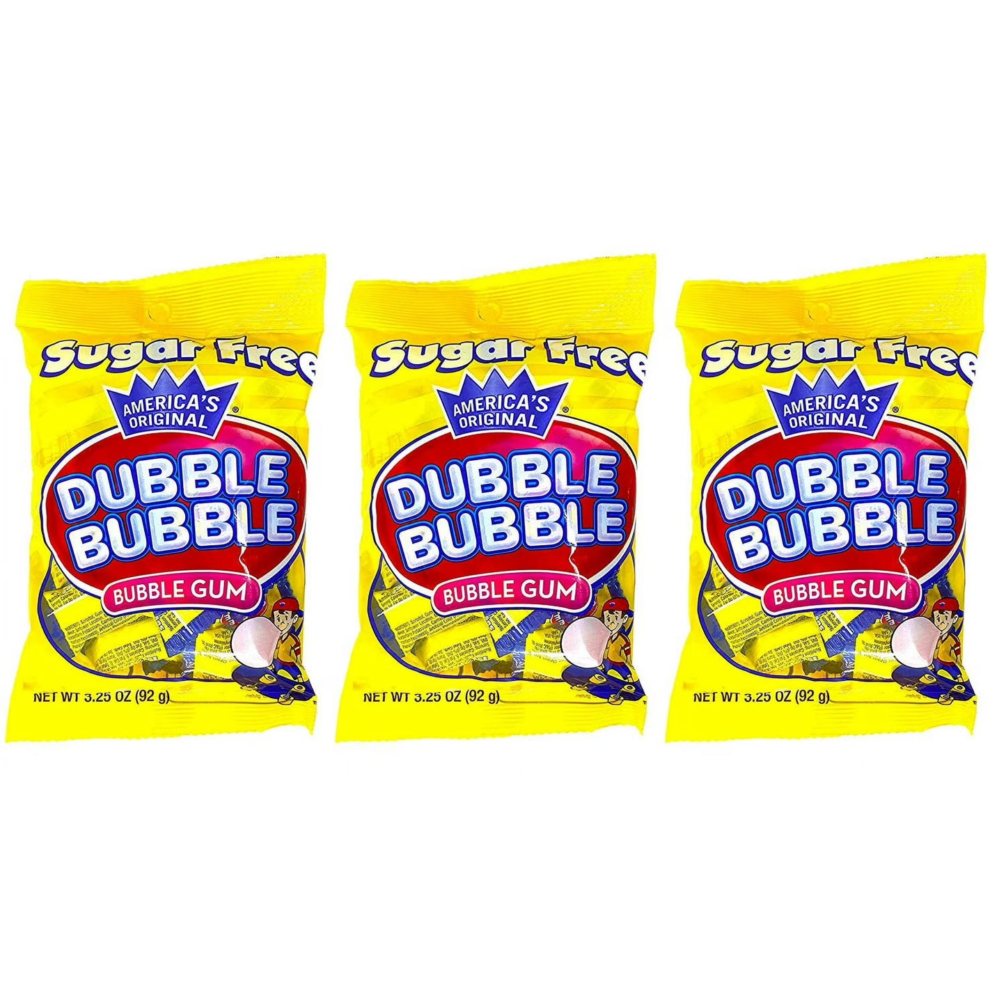 Dubble Bubble Sugar Free Bubble Gum – Classic Pink Twist Wrapped Bubble Gum – 3.25 oz Bags – Available in 1 Pack, 3 Pack, or 12 Pack