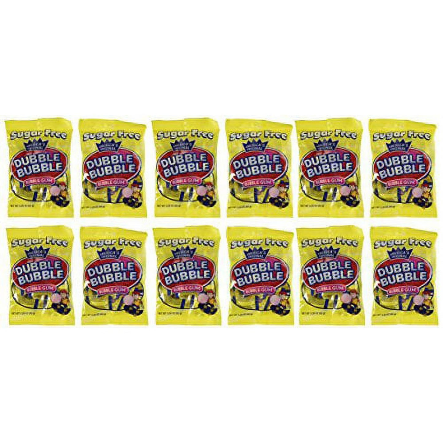 Dubble Bubble Sugar Free Bubble Gum – Classic Pink Twist Wrapped Bubble Gum – 3.25 oz Bags – Available in 1 Pack, 3 Pack, or 12 Pack