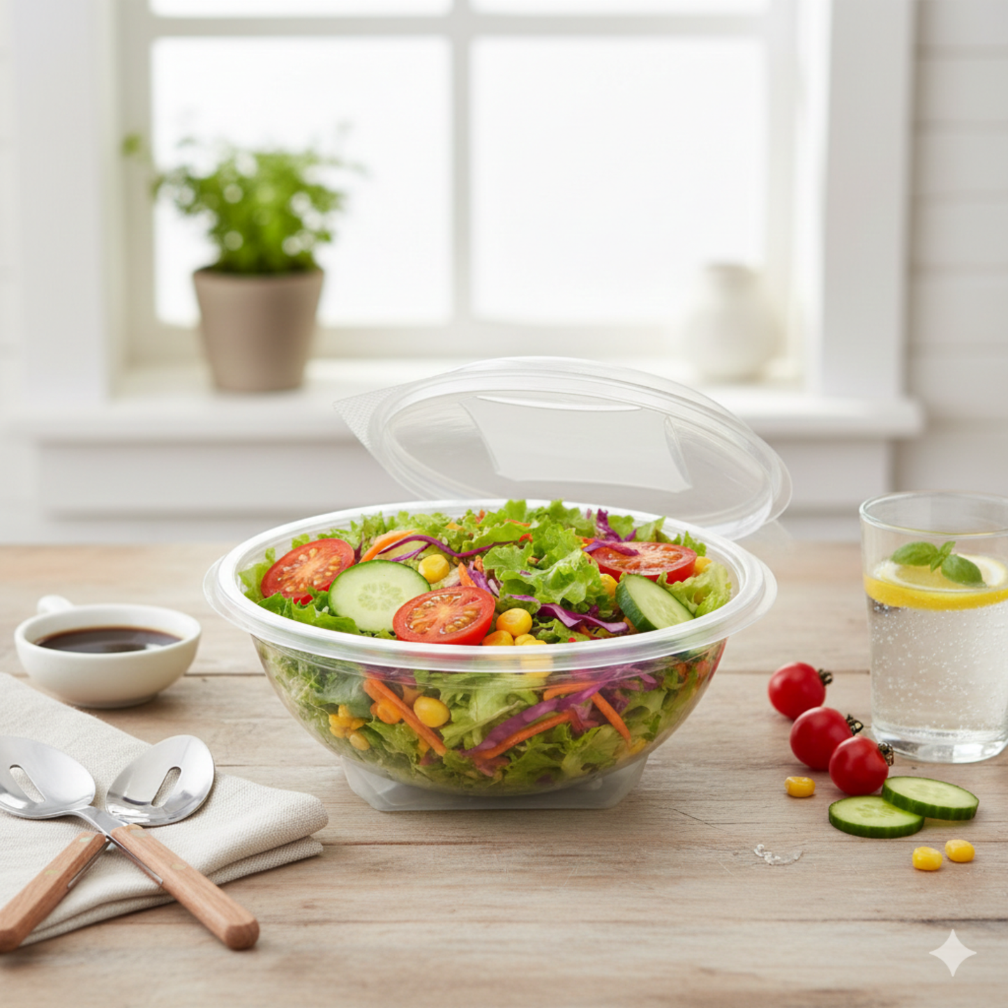 Clear Plastic Salad Bowls with Lids (24 Ounces) – Disposable To-Go Containers for Salads, Smoothie Bowls & Power Bowls – Leak-Resistant, Stackable, BPA-Free