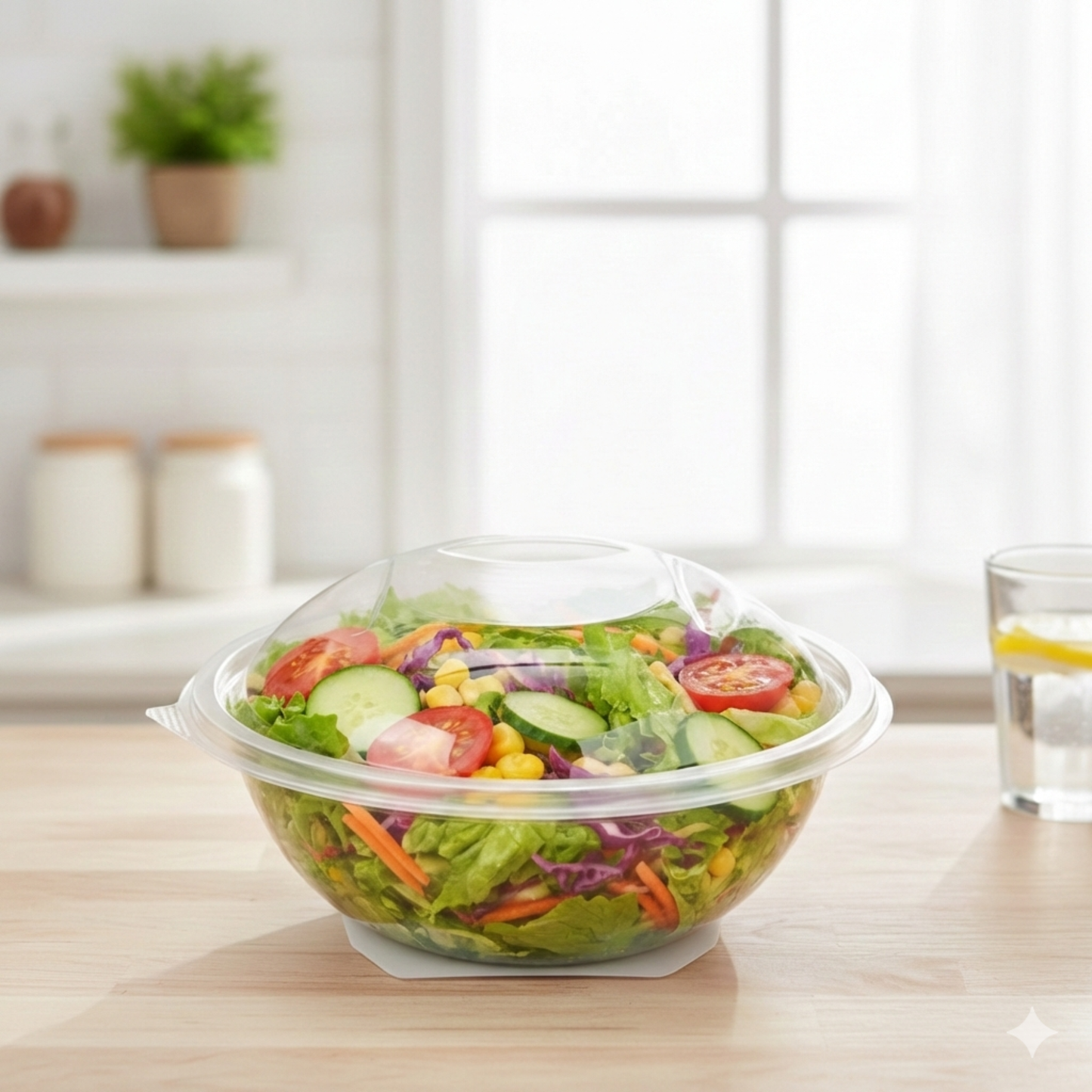Clear Plastic Salad Bowls with Lids (24 Ounces) – Disposable To-Go Containers for Salads, Smoothie Bowls & Power Bowls – Leak-Resistant, Stackable, BPA-Free