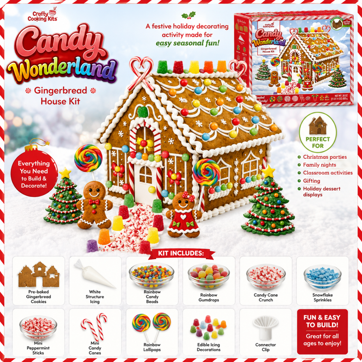 Treat Yourself! | Candy Wonderland Mini & Candy Wonderland Full Size Gingerbread House Baking Kits | Holiday Cookie Decorating | Includes Icing, Gumdrops, Lollipops & Candy Decorations