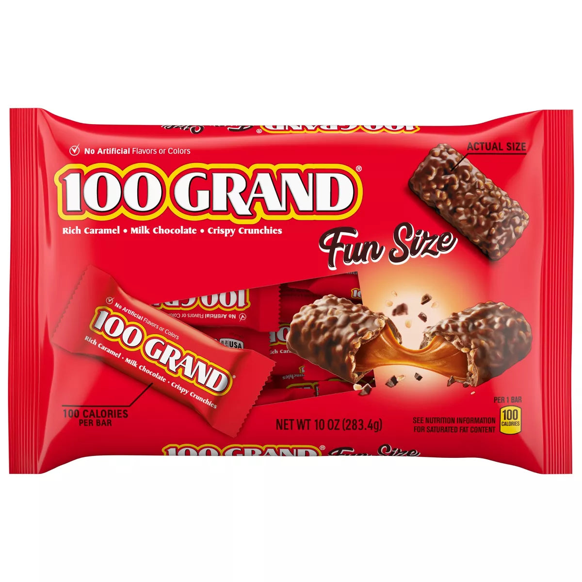 100 Grand Fun Size Candy Bars – Crispy, Chewy, Chocolate-Covered Candy