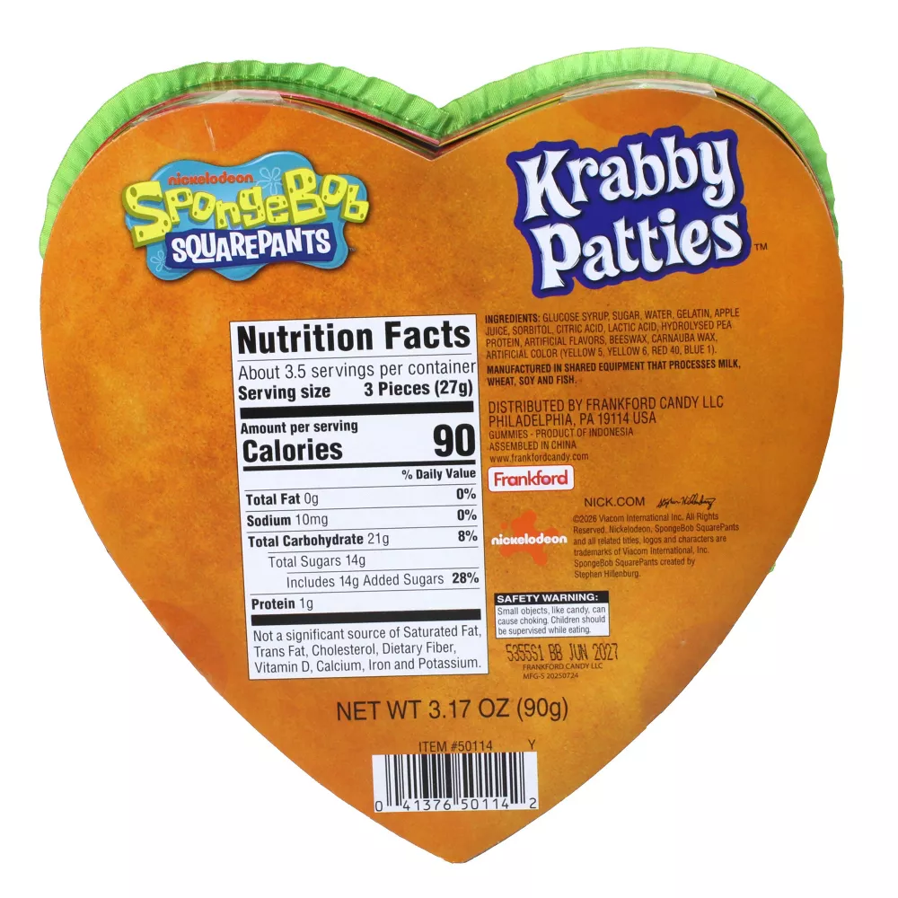 Frankford Krabby Patty Plush Heart 3.17 oz – SpongeBob Valentine’s Day Gummy Candy Gift