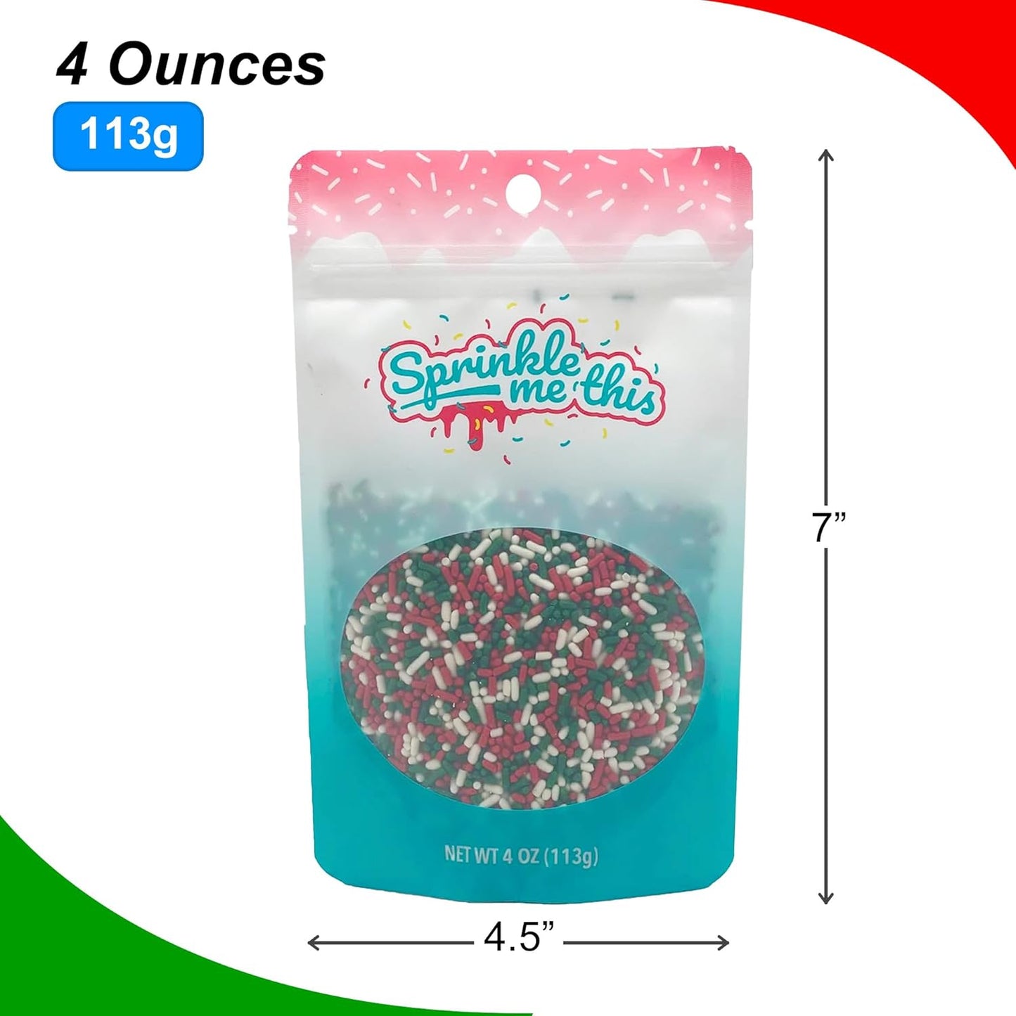 Sprinkle Me This – Christmas Edible Sprinkles Variety Collection – 4 oz – Dessert Toppings for Cookies, Cupcakes & Cakes