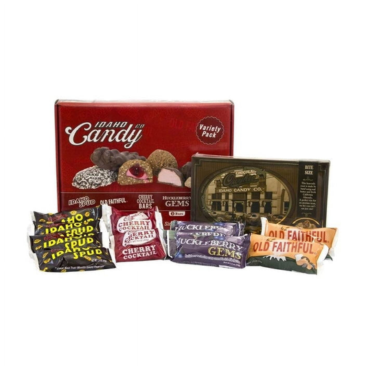 Idaho Candy 37 oz Variety Mailer – Gift-Ready Assortment of Butter Toffee, Spud Bars, Old Faithful, Cherry Cocktail & Huckleberry Gems