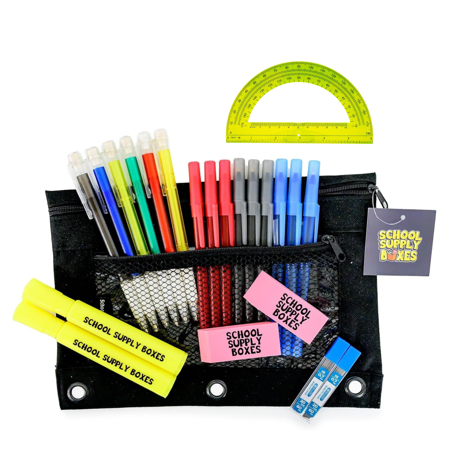 School Supply Boxes | Pre-Filled Pencil Bag Kits | School Supply Pouches for Elementary, Secondary, Math, High School & College