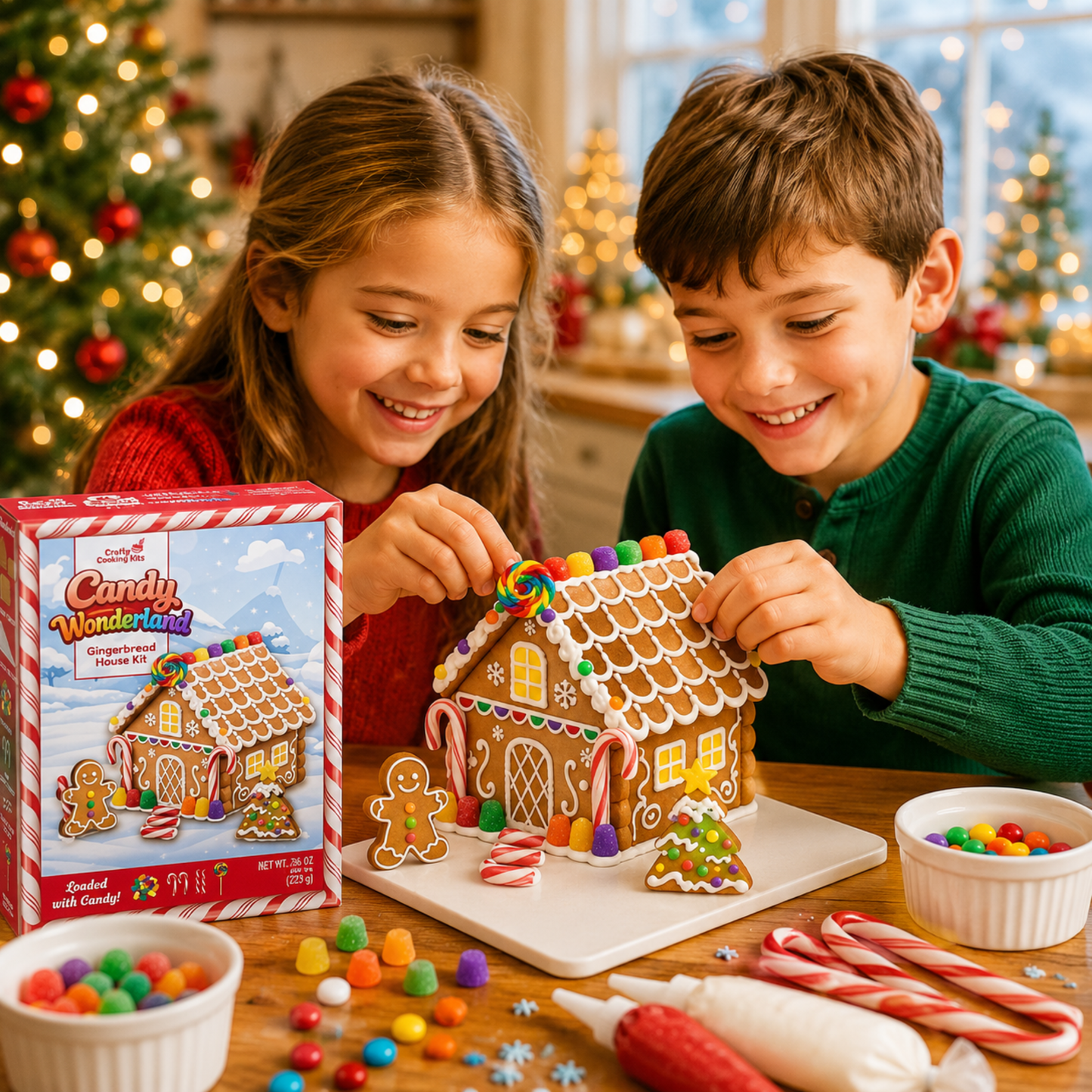 Treat Yourself! | Candy Wonderland Mini & Candy Wonderland Full Size Gingerbread House Baking Kits | Holiday Cookie Decorating | Includes Icing, Gumdrops, Lollipops & Candy Decorations