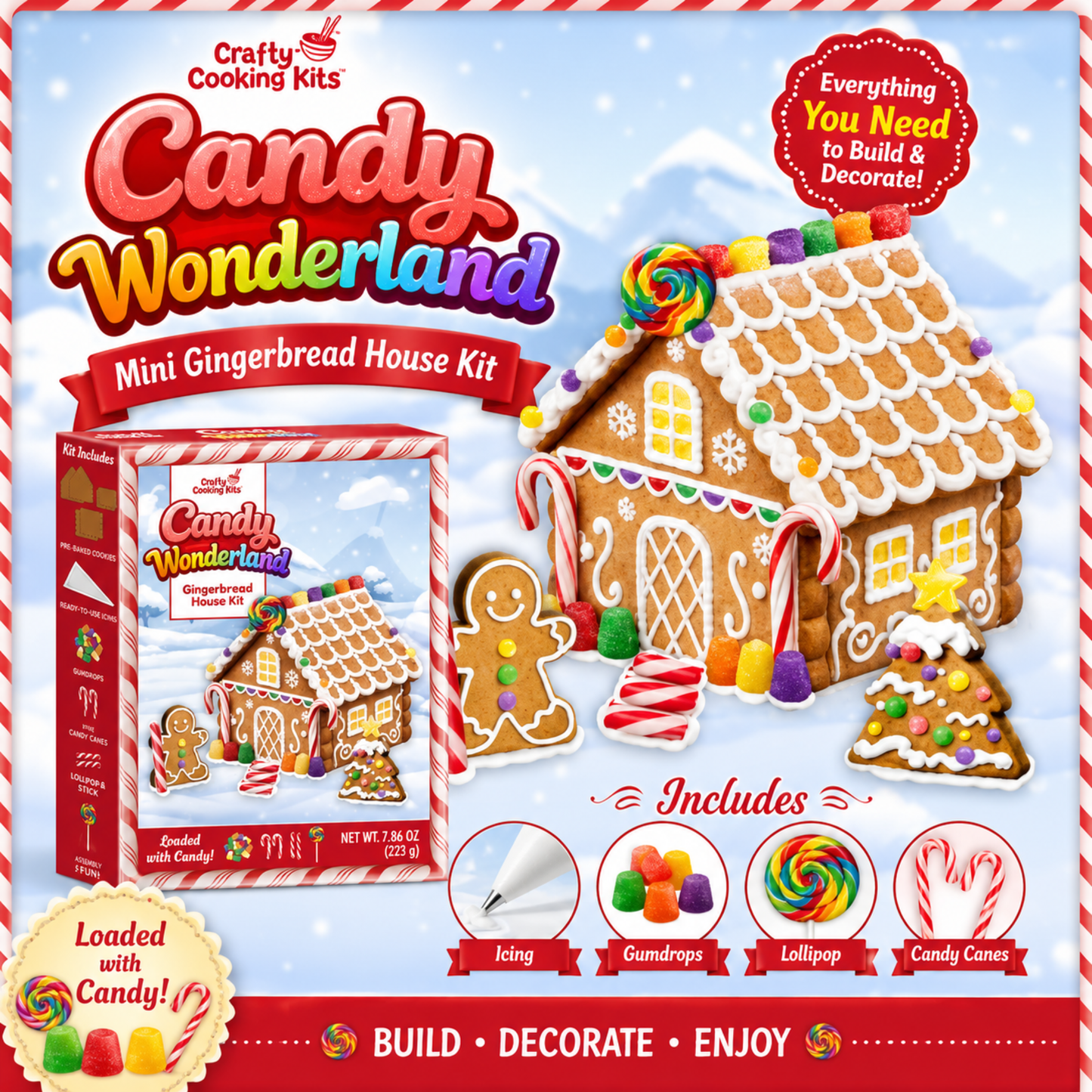 Treat Yourself! | Candy Wonderland Mini & Candy Wonderland Full Size Gingerbread House Baking Kits | Holiday Cookie Decorating | Includes Icing, Gumdrops, Lollipops & Candy Decorations