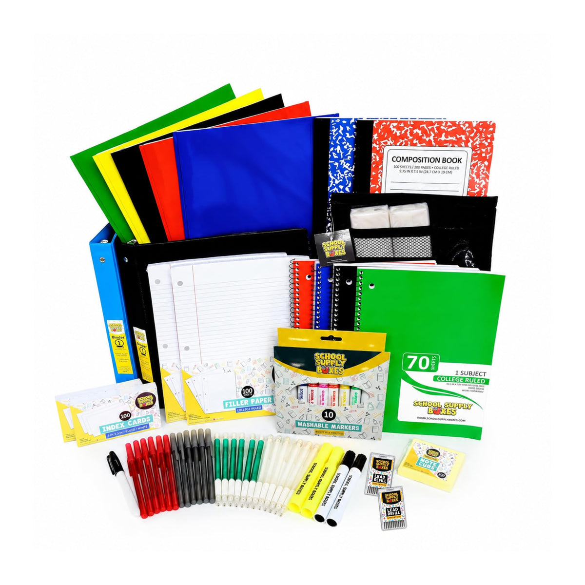 School Supply Boxes | High School Bundle (56 Piece) | House Brand Edition | Available in a Box (1 Unit), a Case (2 Units), and a Pallet (112 Units)