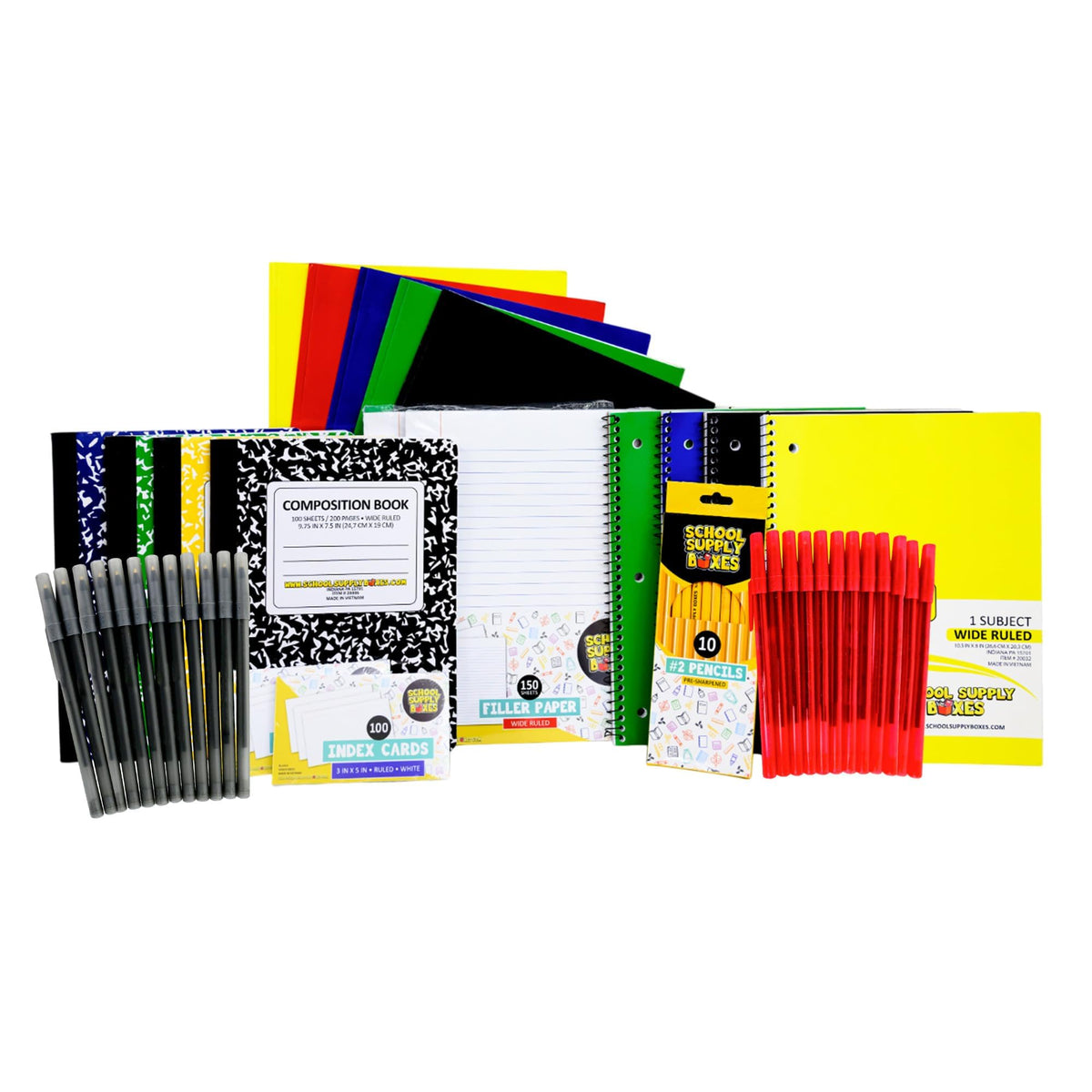 School Supply Boxes | Elementary Writing Bundle (72 Piece) | House Brand Edition | Available in a Box (1 Unit), a Case (2 Units), and a Pallet (112 Units)
