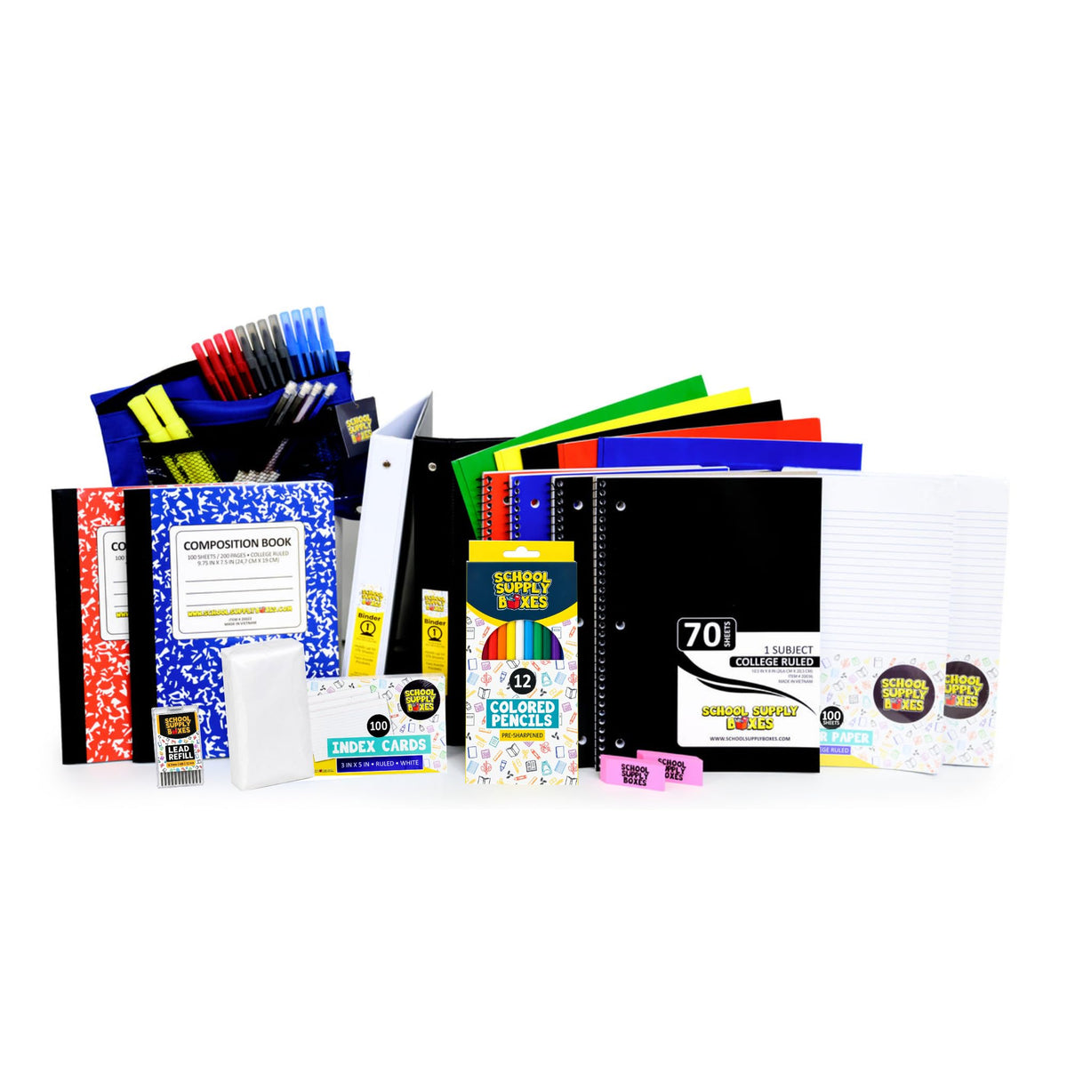 School Supply Boxes | Secondary School Bundle (50 Piece) | House Brand Edition | Available in a Box (1 Unit), a Case (2 Units), and a Pallet (112 Units)