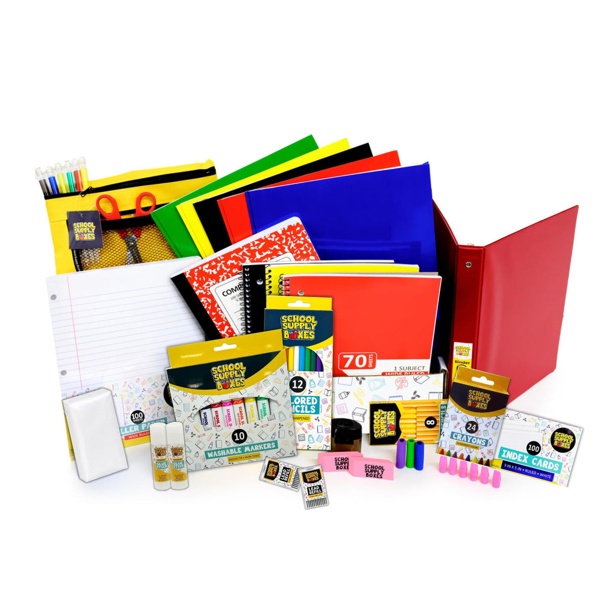 School Supply Boxes | Elementary School Bundle (78 Piece) | House Brand Edition | Available in a Box (1 Unit), a Case (4 Units), and a Pallet (180 Units)