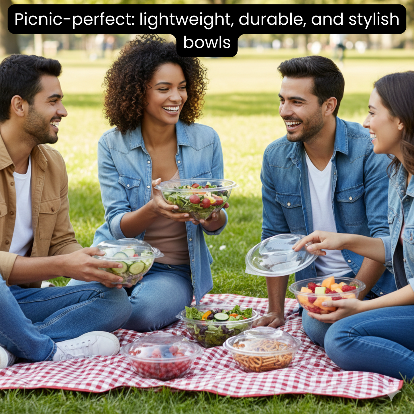 Clear Plastic Salad Bowls with Lids (24 Ounces) – Disposable To-Go Containers for Salads, Smoothie Bowls & Power Bowls – Leak-Resistant, Stackable, BPA-Free