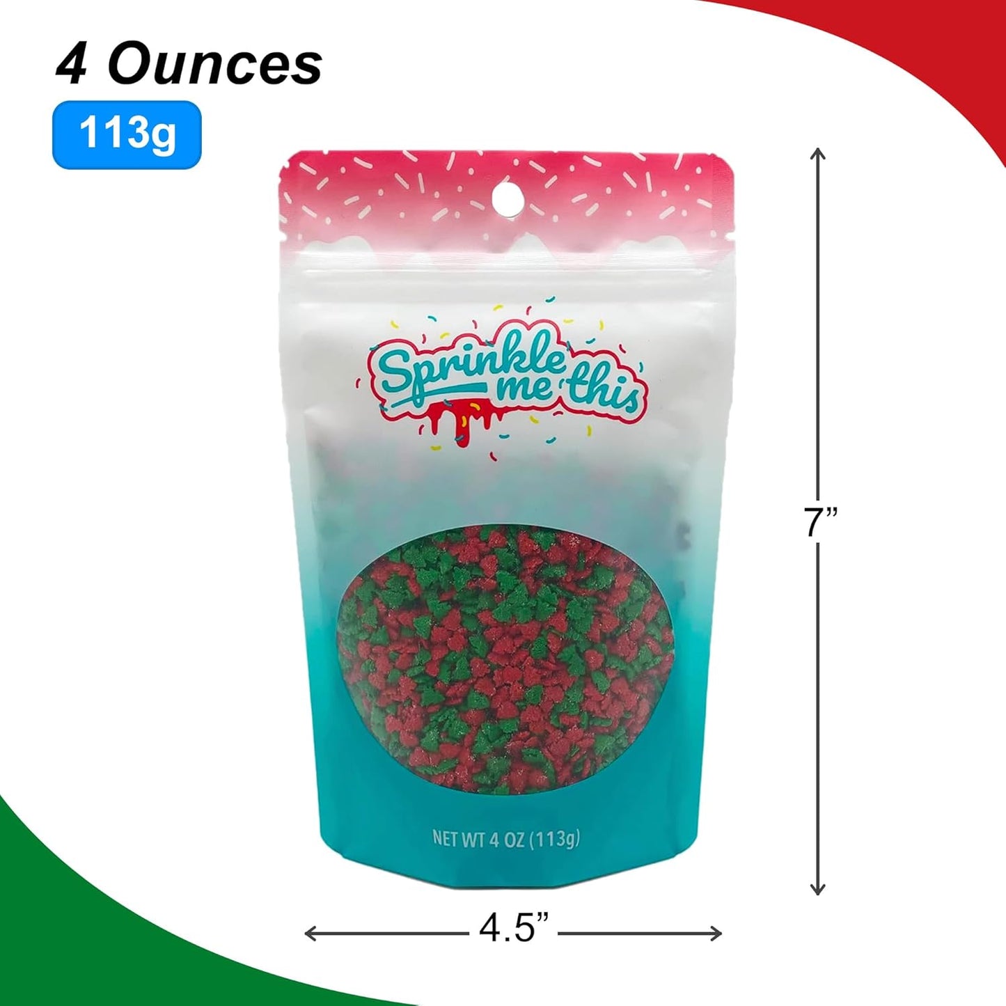 Sprinkle Me This – Christmas Edible Sprinkles Variety Collection – 4 oz – Dessert Toppings for Cookies, Cupcakes & Cakes