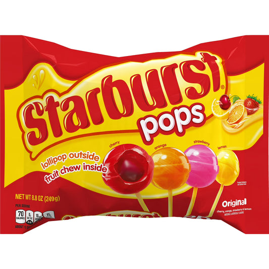 Starburst Pops Original  (8.8 oz Bag) – Lollipops with Fruity Chew Center – Approx. 15 Pops (Cherry, Orange, Strawberry, Lemon)