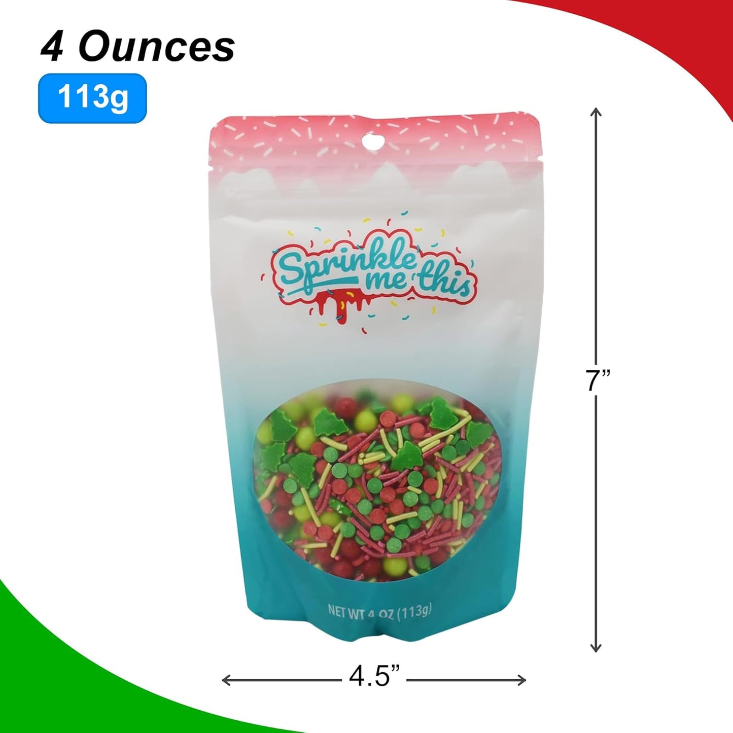 Sprinkle Me This – Christmas Edible Sprinkles Variety Collection – 4 oz – Dessert Toppings for Cookies, Cupcakes & Cakes