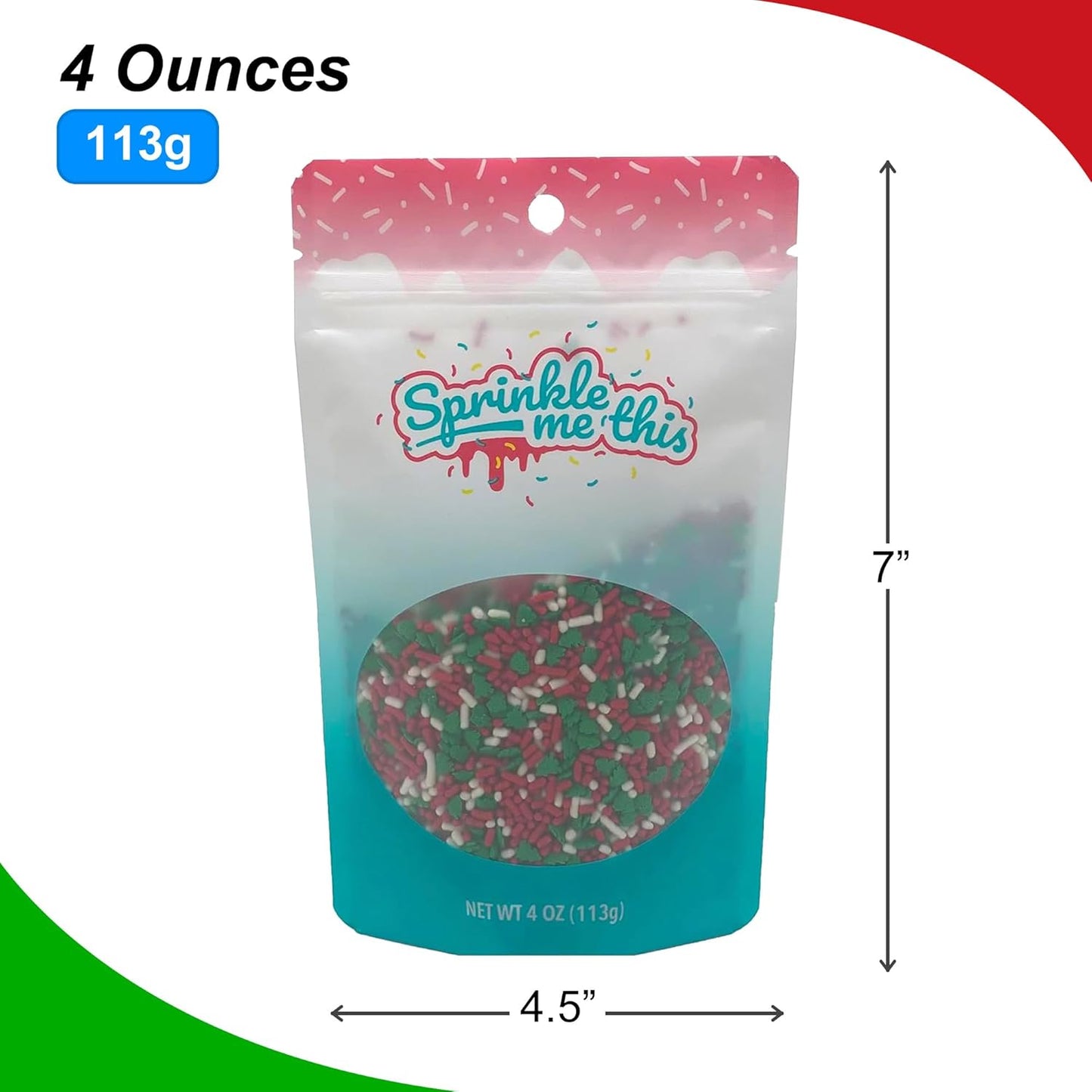 Sprinkle Me This – Christmas Edible Sprinkles Variety Collection – 4 oz – Dessert Toppings for Cookies, Cupcakes & Cakes