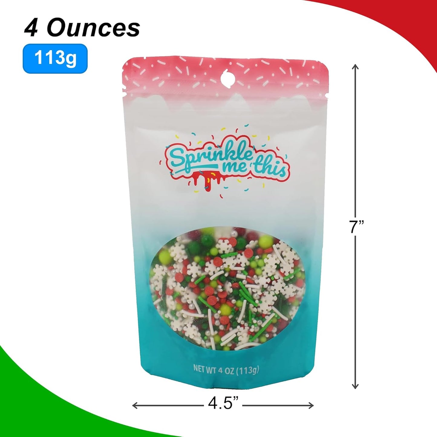 Sprinkle Me This – Christmas Edible Sprinkles Variety Collection – 4 oz – Dessert Toppings for Cookies, Cupcakes & Cakes