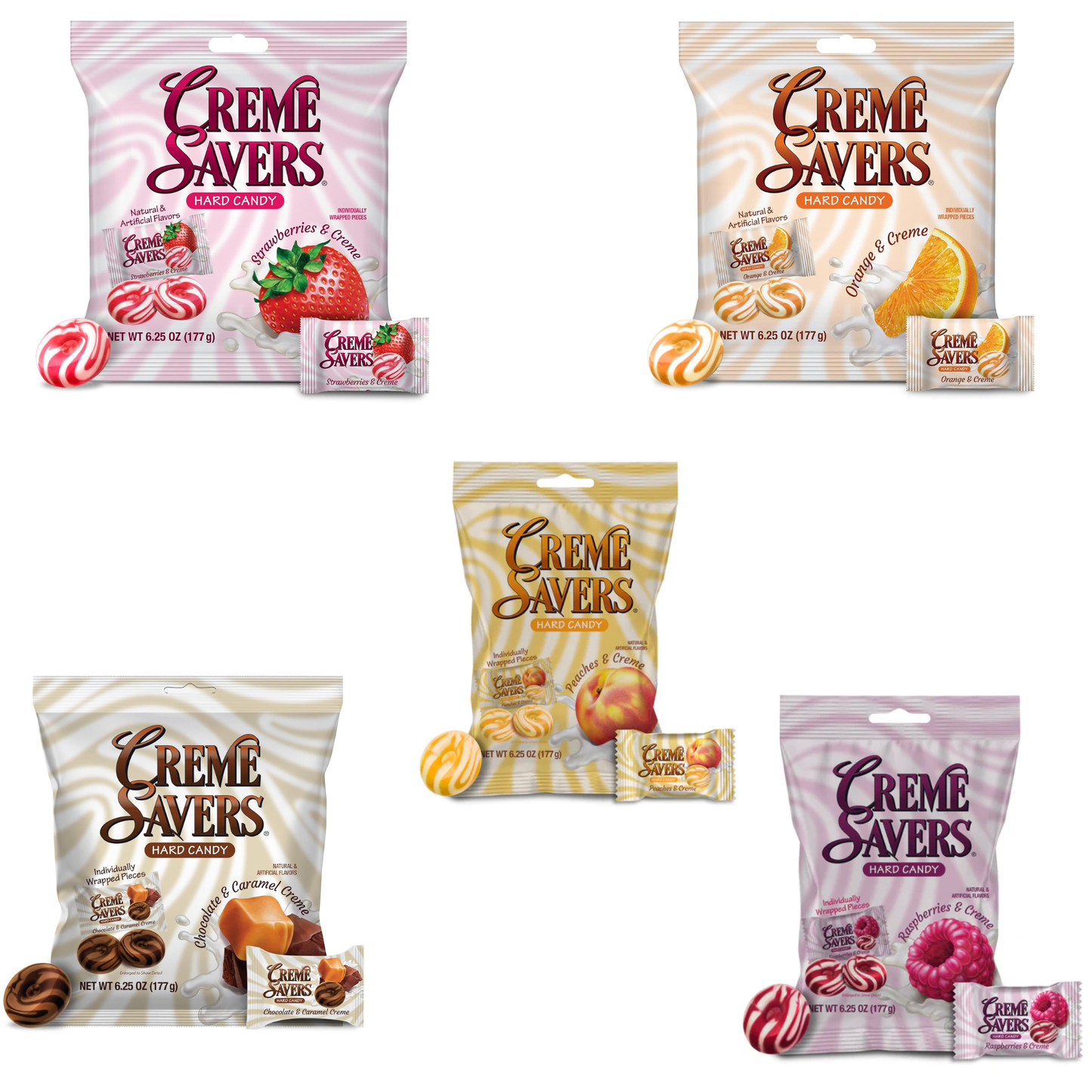 Creme Savers 6.25 oz Hard Candy – Strawberry, Orange, Chocolate-Caramel, Peaches & Raspberries | 1, 3, 12-Pack & 5 Pack Variety