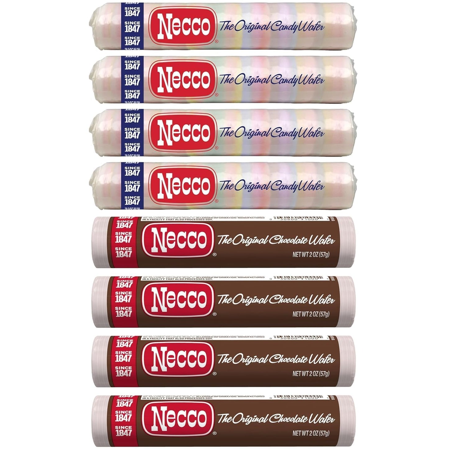 NECCO Wafers Candy – Classic Assorted & Chocolate Rolls | Multi-Pack 1, 6, 24 & 8-Variety