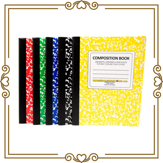 School Supply Boxes | Assorted Colors 5 Pack (Wide-Ruled or College-Ruled) Composition Notebooks | 100 Sheets, 200 Pages Per Pack