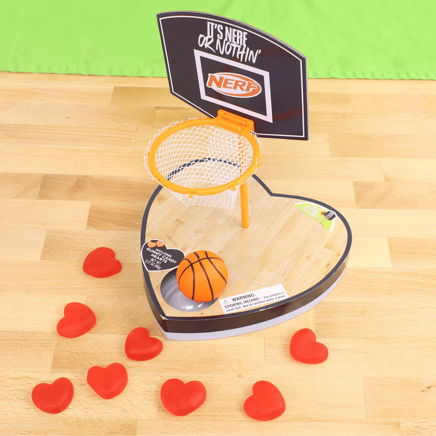 Frankford Nerf Valentine’s Basketball Heart Gummy Candy Box – 3.17 oz with Mini Hoop