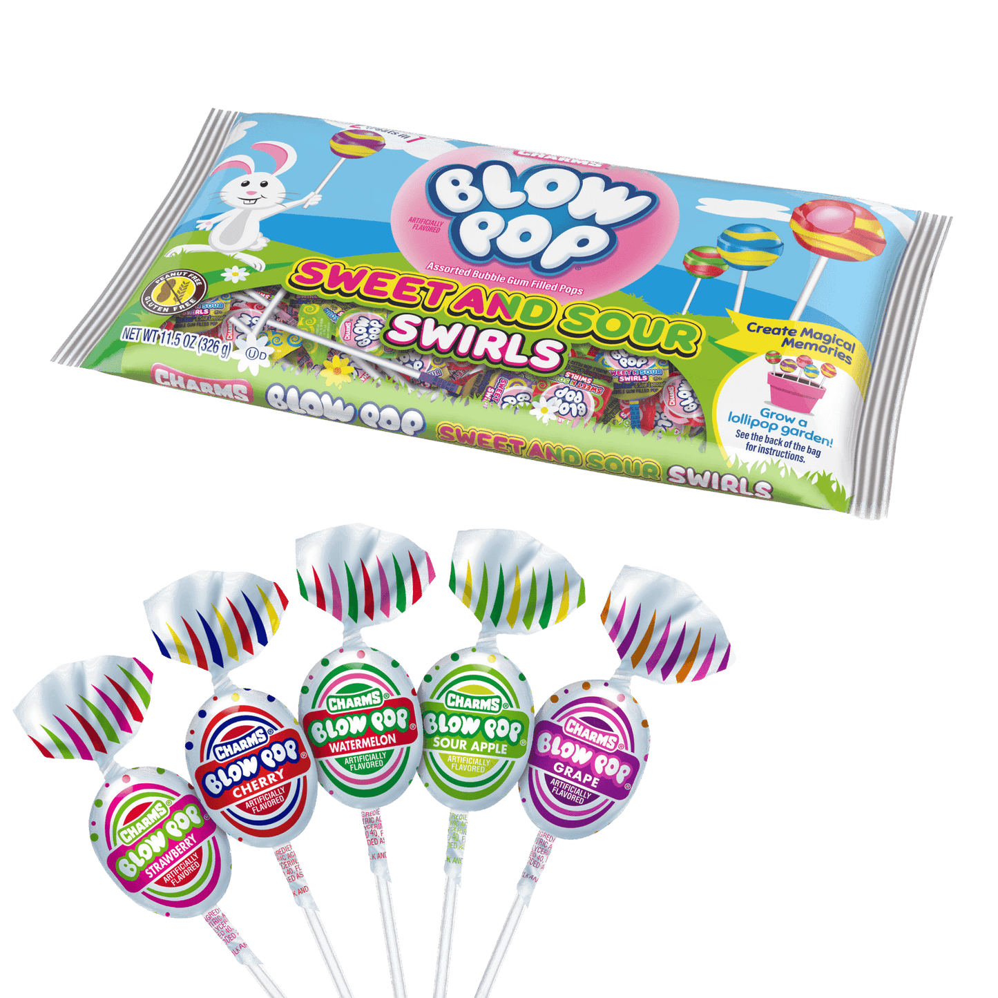 Charms Blow Pop Sweet & Sour Swirls – 11.5 oz Bag (Approx. 21 Pops) – Easter & Everyday Treats