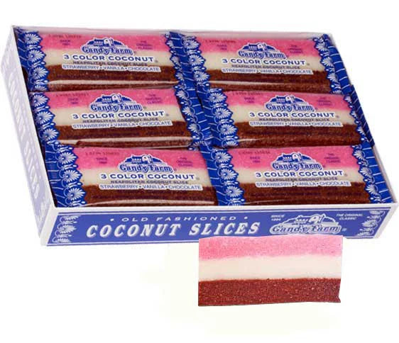 Neapolitan Old Fashioned Coconut Slices – Nostalgic Candy – Available in 1 Pack, 6 Pack, or 24 Pack