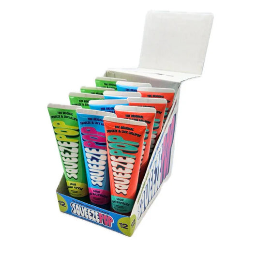 Squeeze Pop 4 oz – Sour Lollipop Tube in Watermelon, Blue Raspberry & Green Apple | Single, 3, 12 & Variety Pack