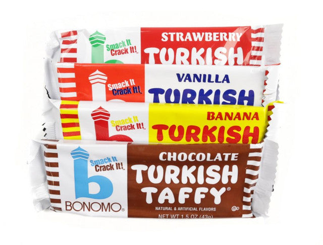 Bonomo Turkish Taffy Bars 1.5 oz – Nostalgic Chewy Candy in Vanilla, Chocolate, Strawberry & Banana, Single, Multi-Pack & 4-Pack Variety