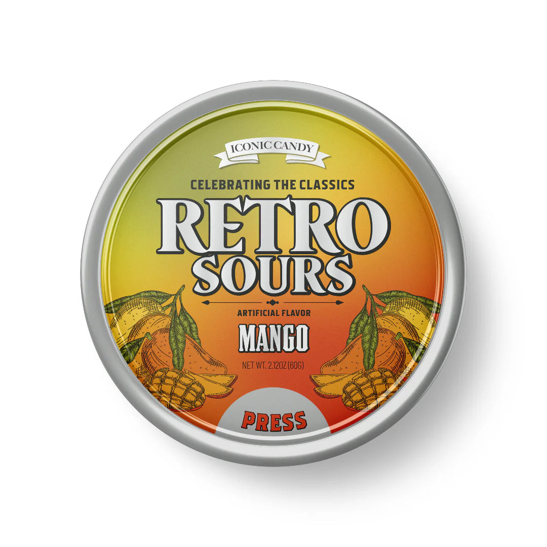 Retro Sours Tin Can – Citrus, Tangerine, Mango - Classic Hard Candy in Bold Fruity Flavors – 1 Pack, 8 Pack, or 3 Flavor Variety Pack