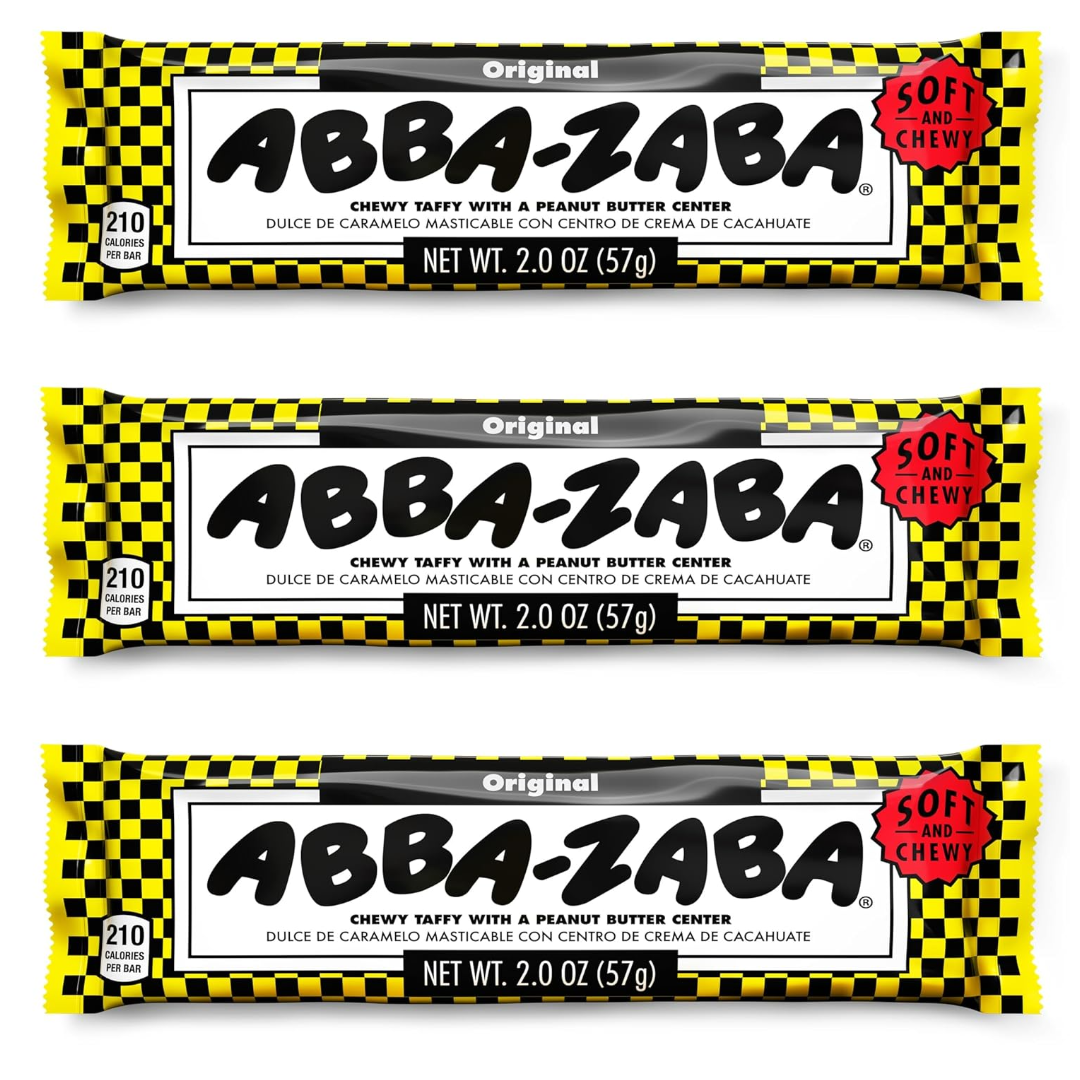Abba Zaba 2 oz Taffy Bar – Chewy Taffy with Creamy Peanut Butter Center, Available in 1, 3, 6 & 24 Pack