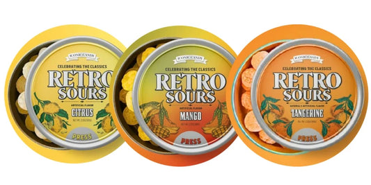 Retro Sours Tin Can – Citrus, Tangerine, Mango - Classic Hard Candy in Bold Fruity Flavors – 1 Pack, 8 Pack, or 3 Flavor Variety Pack