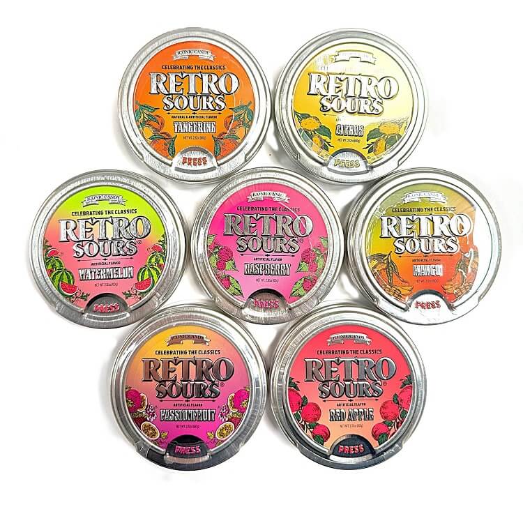 Retro Sours – Citrus, Tangerine & More - Classic Hard Candy in Bold Fruity Flavors – 1 Pack, 8 Pack, 3-Flavor, or 7-Flavor Variety
