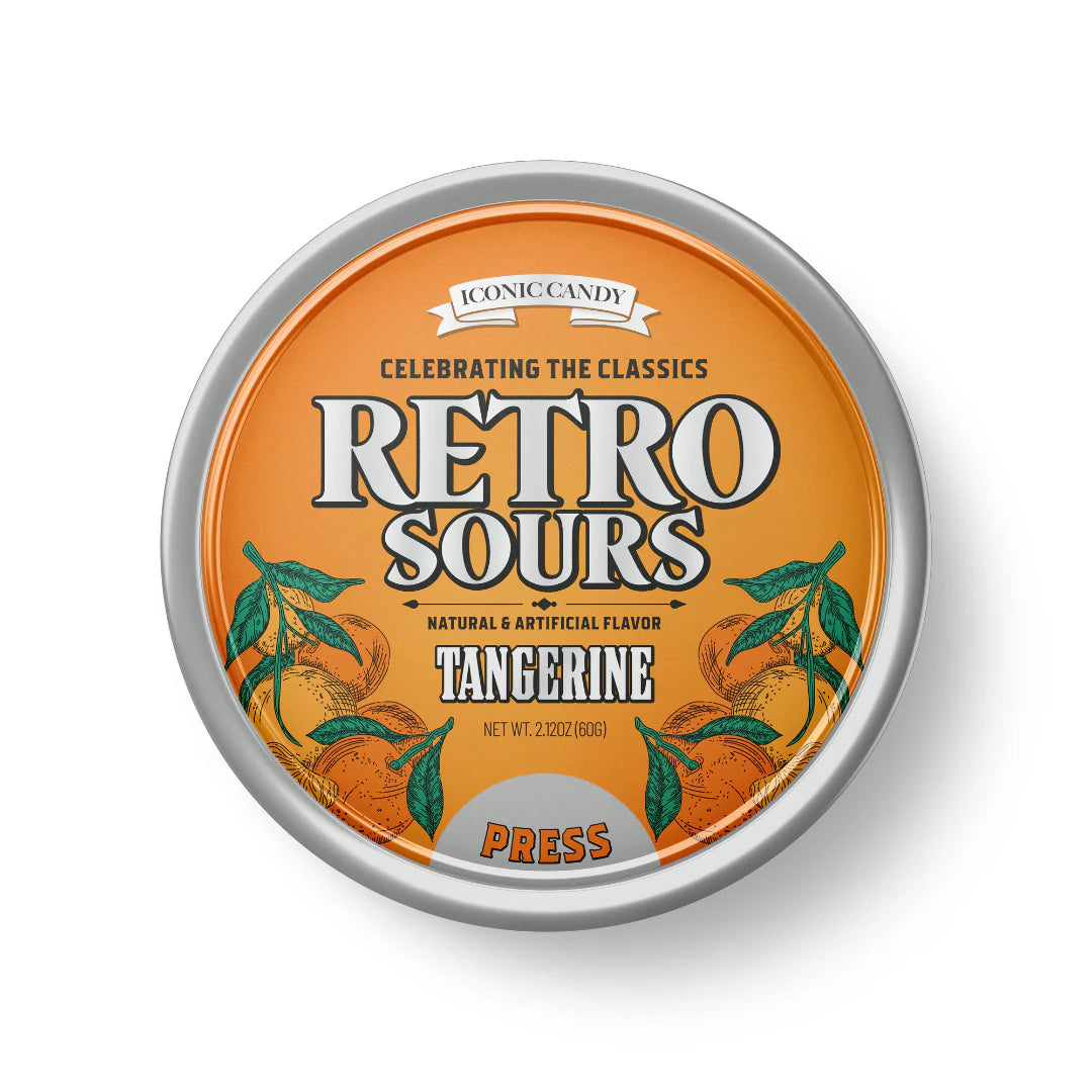 Retro Sours Tin Can – Citrus, Tangerine, Mango - Classic Hard Candy in Bold Fruity Flavors – 1 Pack, 8 Pack, or 3 Flavor Variety Pack