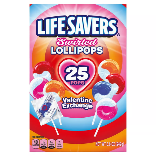 LIFE SAVERS Swirled Lollipops 25 Pops Valentine Exchange – 8.8 oz Fruity with “To/From” Stickers